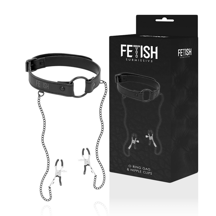 O RING GAG & NIPPLE CLIPS - NOIR